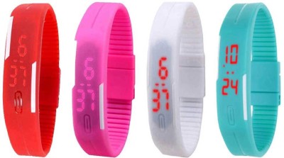 NS18 Silicone Led Magnet Band Watch Combo of 4 Red, Pink, White And Sky Blue Digital Watch  - For Couple   Watches  (NS18)
