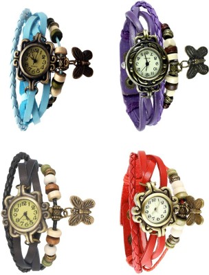 NS18 Vintage Butterfly Rakhi Combo of 4 Sky Blue, Black, Purple And Red Analog Watch  - For Women   Watches  (NS18)