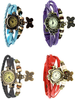 

Kissu Vintage Rakhi Combo of 4 Sky Blue, Black, Purple And Red Watch - For Women