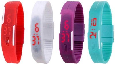 NS18 Silicone Led Magnet Band Watch Combo of 4 Red, White, Purple And Sky Blue Digital Watch  - For Couple   Watches  (NS18)