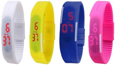 NS18 Silicone Led Magnet Band Combo of 4 White, Yellow, Blue And Pink Digital Watch  - For Boys & Girls   Watches  (NS18)