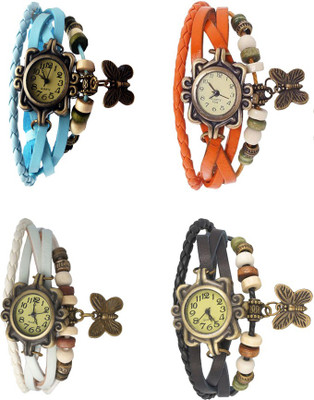 View NS18 Vintage Butterfly Rakhi Combo of 4 Sky Blue, White, Orange And Black Analog Watch  - For Women Wrist Watches Price Online(NS18)