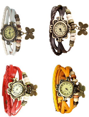

Kissu Vintage Rakhi Combo of 4 White, Red, Brown And Yellow Watch - For Women