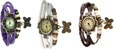 

Kissu Vintage Rakhi Watch Combo of 3 Purple, White And Brown Watch - For Women
