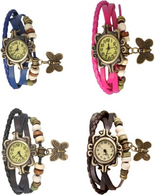 NS18 Vintage Butterfly Rakhi Combo of 4 Blue, Black, Pink And Brown Analog Watch  - For Women   Watches  (NS18)