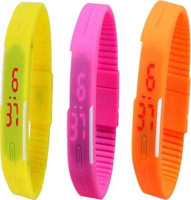 Twok Combo of Led Band Yellow + Pink + Orange Digital Watch  - For Men & Women   Watches  (Twok)