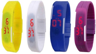 NS18 Silicone Led Magnet Band Watch Combo of 4 Yellow, White, Blue And Purple Digital Watch  - For Couple   Watches  (NS18)