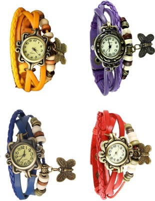 NS18 Vintage Butterfly Rakhi Combo of 4 Yellow, Blue, Purple And Red Analog Watch  - For Women   Watches  (NS18)