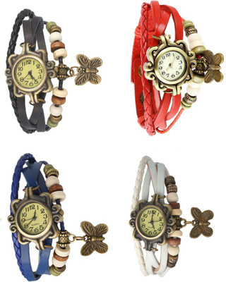 

NS18 Vintage Butterfly Rakhi Combo of 4 Black, Blue, Red And White Watch - For Women