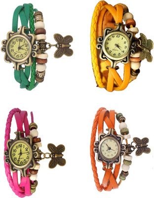 

Kissu Vintage Rakhi Combo of 4 Green, Pink, Yellow And Orange Watch - For Women