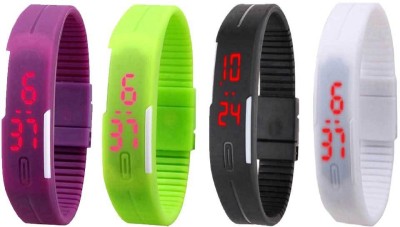 NS18 Silicone Led Magnet Band Combo of 4 Purple, Green, Black And White Digital Watch  - For Boys & Girls   Watches  (NS18)