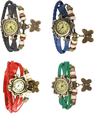 

NS18 Vintage Butterfly Rakhi Combo of 4 Black, Red, Blue And Green Watch - For Women