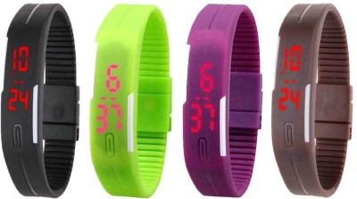 NS18 Silicone Led Magnet Band Combo of 4 Black, Green, Purple And Brown Digital Watch  - For Boys & Girls   Watches  (NS18)