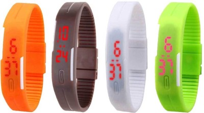 NS18 Silicone Led Magnet Band Combo of 4 Orange, Brown, White And Green Watch  - For Boys & Girls   Watches  (NS18)