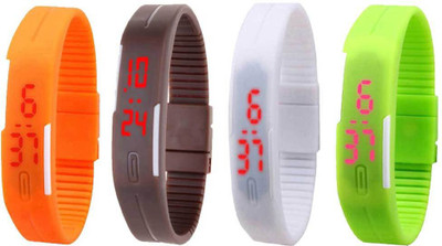 NS18 Silicone Led Magnet Band Combo of 4 Orange, Brown, White And Green Watch  - For Boys & Girls   Watches  (NS18)