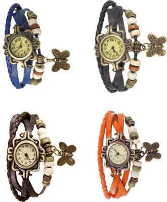 

NS18 Vintage Butterfly Rakhi Combo of 4 Blue, Brown, Black And Orange Watch - For Women
