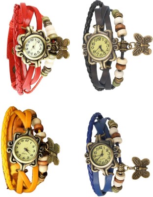 NS18 Vintage Butterfly Rakhi Combo of 4 Red, Yellow, Black And Blue Analog Watch  - For Women   Watches  (NS18)