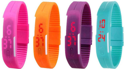 

NS18 Silicone Led Magnet Band Watch Combo of 4 Pink, Orange, Purple And Sky Blue Watch - For Couple