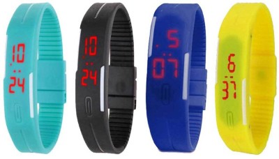 NS18 Silicone Led Magnet Band Combo of 4 Sky Blue, Black, Blue And Yellow Digital Watch  - For Boys & Girls   Watches  (NS18)