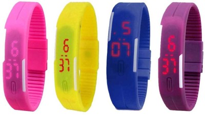 NS18 Silicone Led Magnet Band Watch Combo of 4 Pink, Yellow, Blue And Purple Digital Watch  - For Couple   Watches  (NS18)