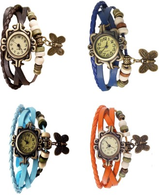 NS18 Vintage Butterfly Rakhi Combo of 4 Brown, Sky Blue, Blue And Orange Analog Watch  - For Women   Watches  (NS18)