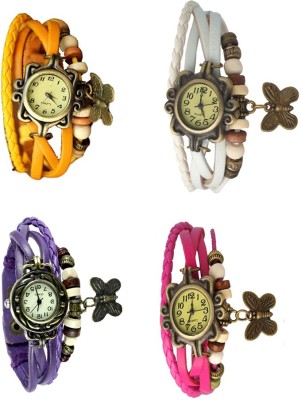 NS18 Vintage Butterfly Rakhi Combo of 4 Yellow, Purple, White And Pink Analog Watch  - For Women   Watches  (NS18)