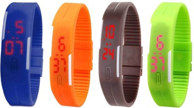 NS18 Silicone Led Magnet Band Combo of 4 Blue, Orange, Brown And Green Digital Watch  - For Boys & Girls   Watches  (NS18)