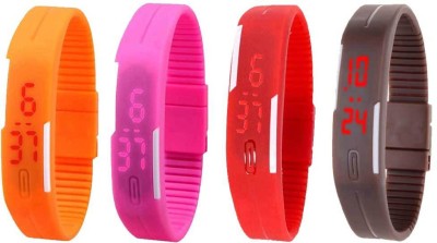 NS18 Silicone Led Magnet Band Combo of 4 Orange, Pink, Red And Brown Watch  - For Boys & Girls   Watches  (NS18)