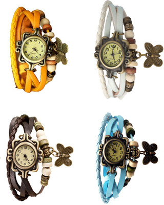 

Kissu Vintage Rakhi Combo of 4 Yellow, Brown, White And Sky Blue Watch - For Women