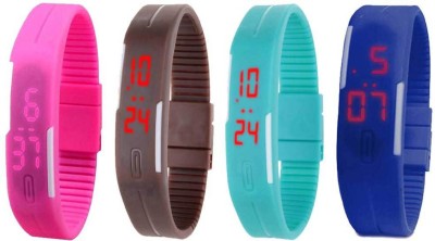 NS18 Silicone Led Magnet Band Combo of 4 Pink, Brown, Sky Blue And Blue Digital Watch  - For Boys & Girls   Watches  (NS18)