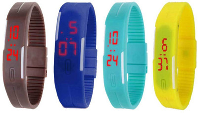 Kissu Led Magnet Band Combo of 4 Brown, Blue, Sky Blue And Yellow Watch - For Men & Women