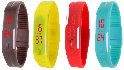 NS18 Silicone Led Magnet Band Watch Combo of 4 Brown, Yellow, Red And Sky Blue Digital Watch  - For Couple   Watches  (NS18)