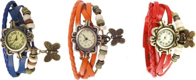 NS18 Vintage Butterfly Rakhi Watch Combo of 3 Blue, Orange And Red Analog Watch  - For Women   Watches  (NS18)