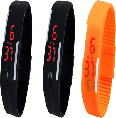 Twok Combo of Led Band Black + Black + Orange Digital Watch  - For Men & Women   Watches  (Twok)