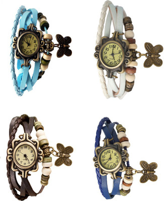 

Kissu Vintage Rakhi Combo of 4 Sky Blue, Brown, White And Blue Watch - For Women