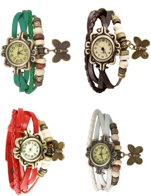NS18 Vintage Butterfly Rakhi Combo of 4 Green, Red, Brown And White Analog Watch  - For Women   Watches  (NS18)