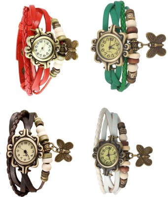 NS18 Vintage Butterfly Rakhi Combo of 4 Red, Brown, Green And White Analog Watch  - For Women   Watches  (NS18)