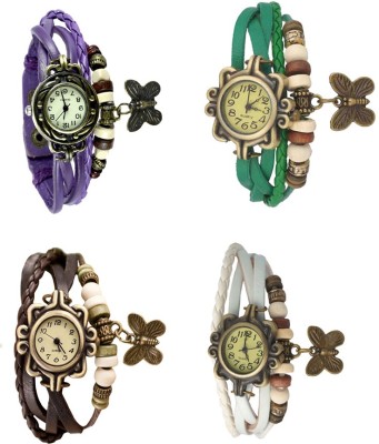 NS18 Vintage Butterfly Rakhi Combo of 4 Purple, Brown, Green And White Analog Watch  - For Women   Watches  (NS18)