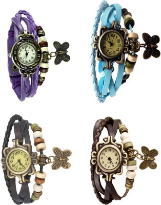 NS18 Vintage Butterfly Rakhi Combo of 4 Purple, Black, Sky Blue And Brown Analog Watch  - For Women   Watches  (NS18)