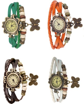 NS18 Vintage Butterfly Rakhi Combo of 4 Green, Brown, Orange And White Analog Watch  - For Women   Watches  (NS18)