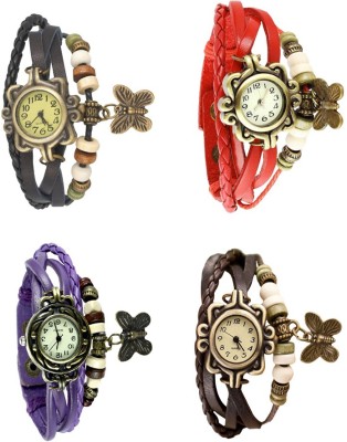 NS18 Vintage Butterfly Rakhi Combo of 4 Black, Purple, Red And Brown Analog Watch  - For Women   Watches  (NS18)
