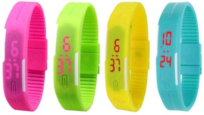 NS18 Silicone Led Magnet Band Watch Combo of 4 Orange, Green, Yellow And Sky Blue Digital Watch  - For Couple   Watches  (NS18)