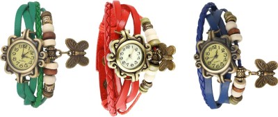 NS18 Vintage Butterfly Rakhi Watch Combo of 3 Green, Red And Blue Analog Watch  - For Women   Watches  (NS18)