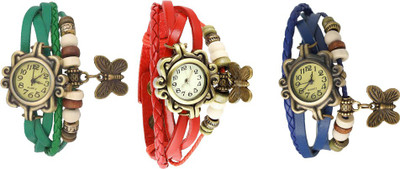 

Kissu Vintage Rakhi Watch Combo of 3 Green, Red And Blue Watch - For Women