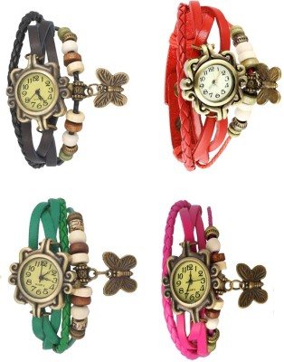 NS18 Vintage Butterfly Rakhi Combo of 4 Black, Green, Red And Pink Analog Watch  - For Women   Watches  (NS18)