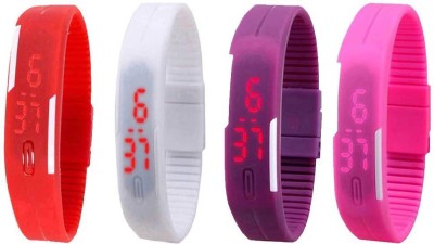 NS18 Silicone Led Magnet Band Watch Combo of 4 Red, White, Purple And Pink Digital Watch  - For Couple   Watches  (NS18)