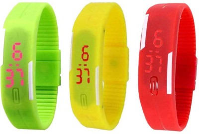 NS18 Silicone Led Magnet Band Combo of 3 Green, Yellow And Red Digital Watch  - For Boys & Girls   Watches  (NS18)