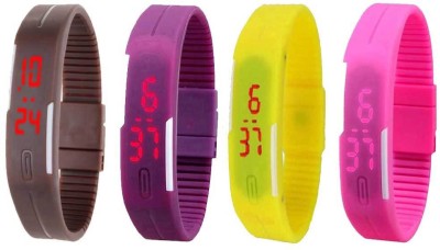 NS18 Silicone Led Magnet Band Watch Combo of 4 Brown, Purple, Yellow And Pink Digital Watch  - For Couple   Watches  (NS18)
