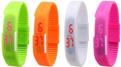 NS18 Silicone Led Magnet Band Watch Combo of 4 Green, Orange, White And Pink Digital Watch  - For Couple   Watches  (NS18)