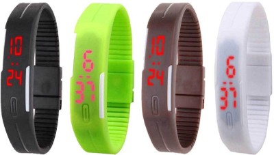 NS18 Silicone Led Magnet Band Combo of 4 Black, Green, Brown And White Digital Watch  - For Boys & Girls   Watches  (NS18)